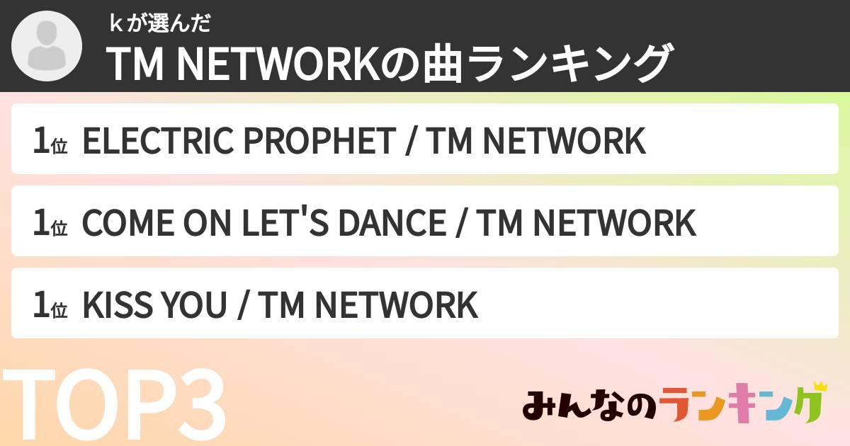 ｋさんの「TM NETWORKの曲ランキング」