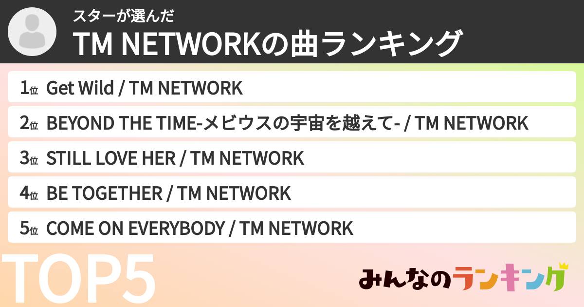 スターさんの「TM NETWORKの曲ランキング」