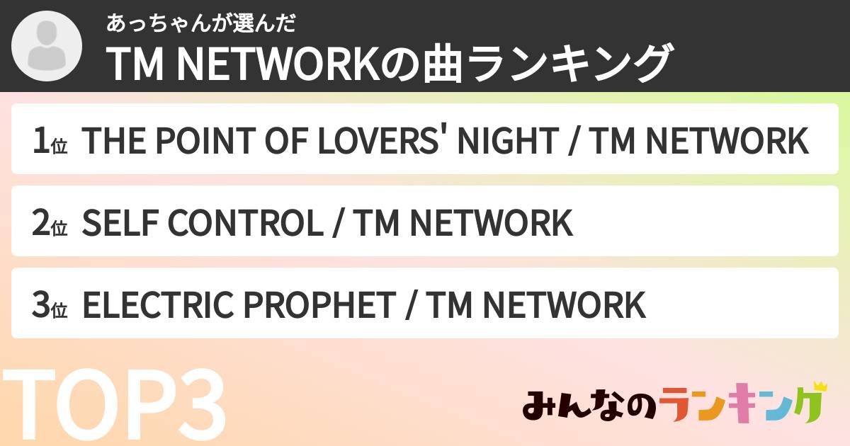 あっちゃんさんの「TM NETWORKの曲ランキング」