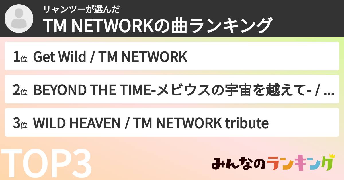 リャンツーさんの「TM NETWORKの曲ランキング」