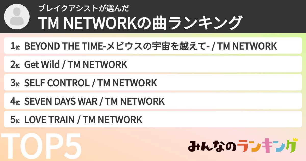 ブレイクアシストさんの「TM NETWORKの曲ランキング」