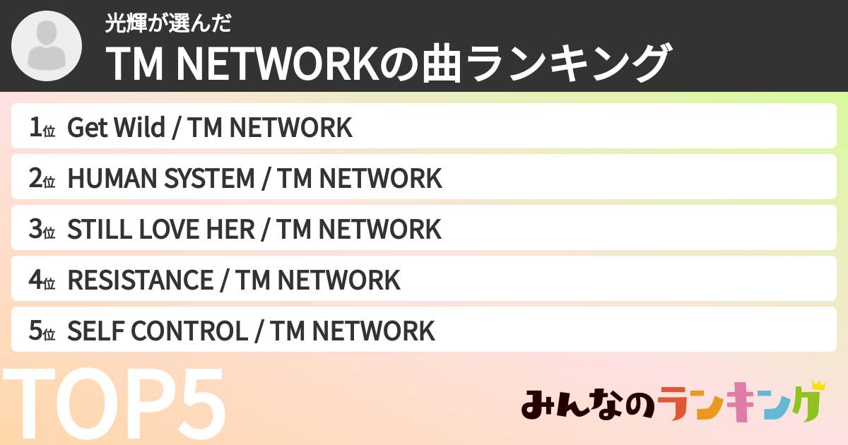 光輝さんの「TM NETWORKの曲ランキング」