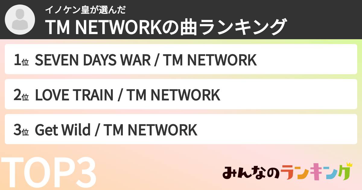 イノケン皇さんの「TM NETWORKの曲ランキング」