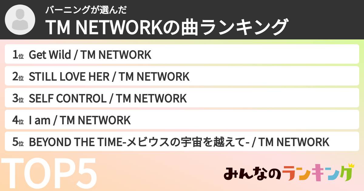バーニングさんの「TM NETWORKの曲ランキング」