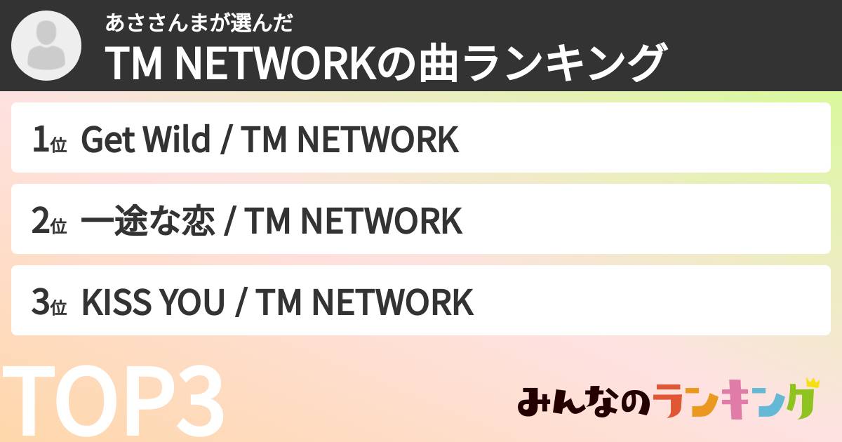 あささんまさんの「TM NETWORKの曲ランキング」