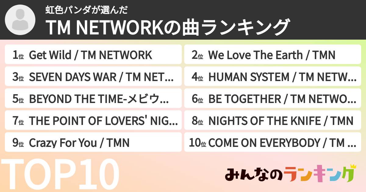 虹色パンダさんの「TM NETWORKの曲ランキング」