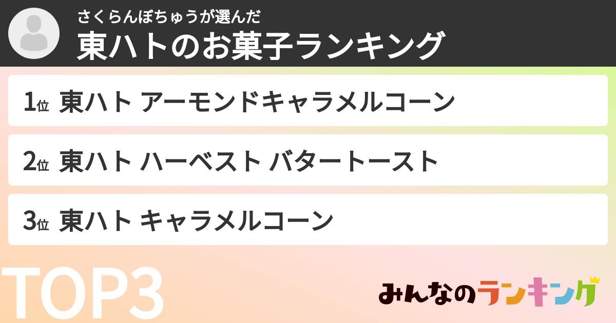 さくらんぼちゅうさんの「東ハトのお菓子ランキング」