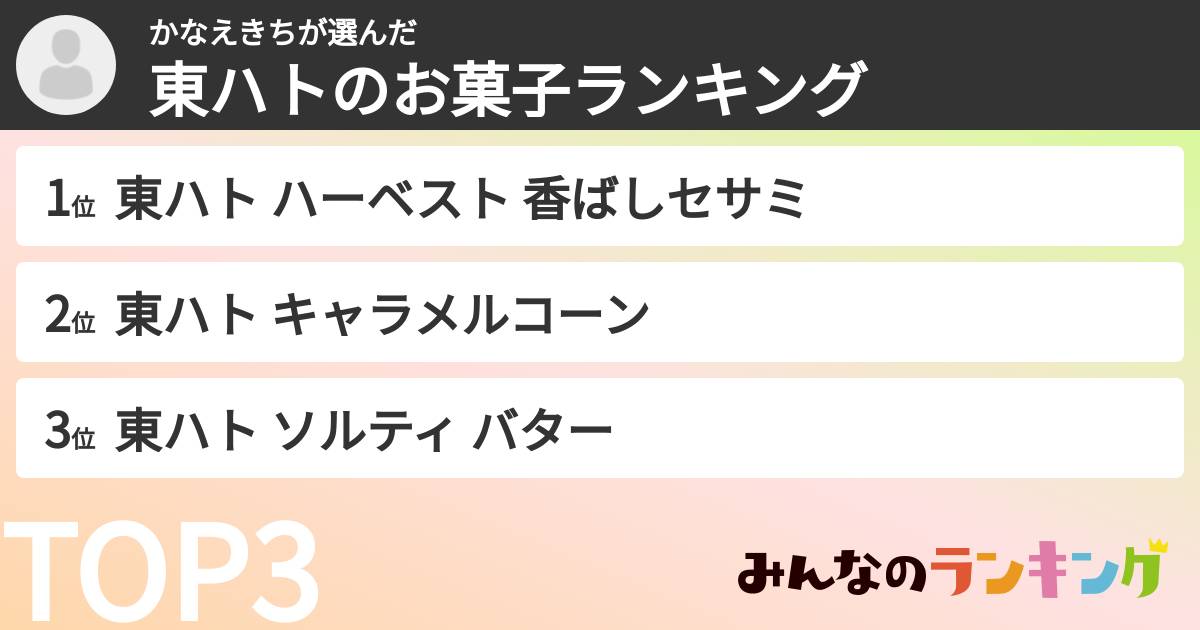 かなえきちさんの「東ハトのお菓子ランキング」