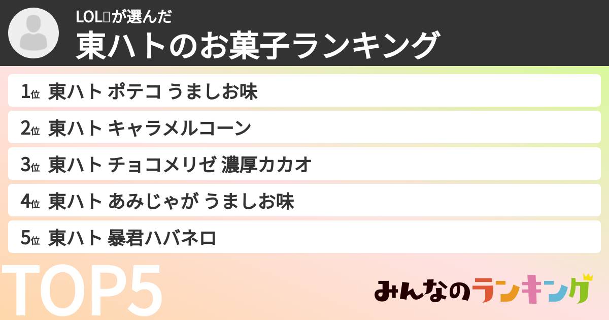 LOL💤さんの「東ハトのお菓子ランキング」