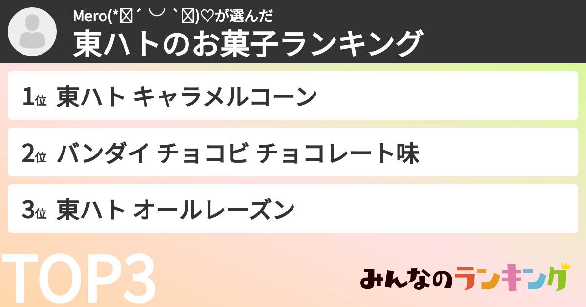 Mero(*๓´╰╯`๓)♡さんの「東ハトのお菓子ランキング」