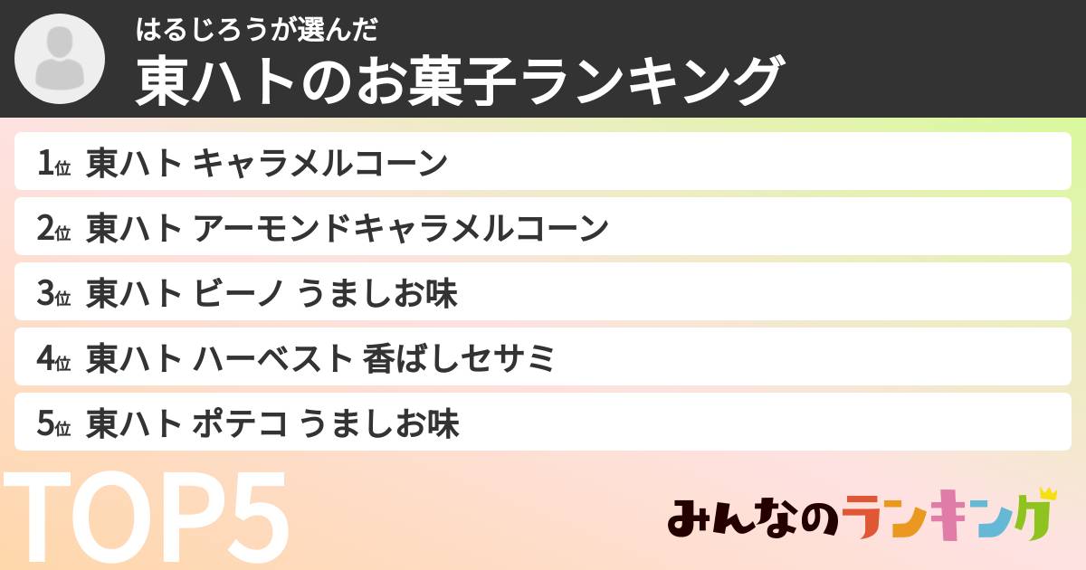 はるじろうさんの「東ハトのお菓子ランキング」