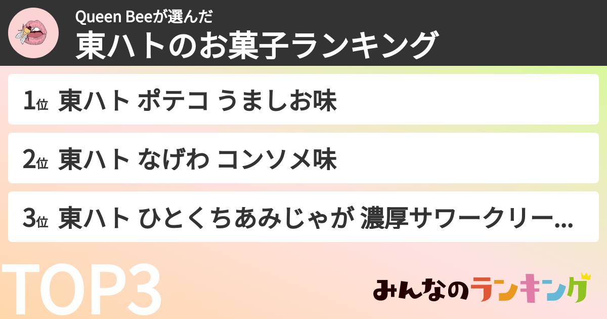 Queen Beeさんの「東ハトのお菓子ランキング」