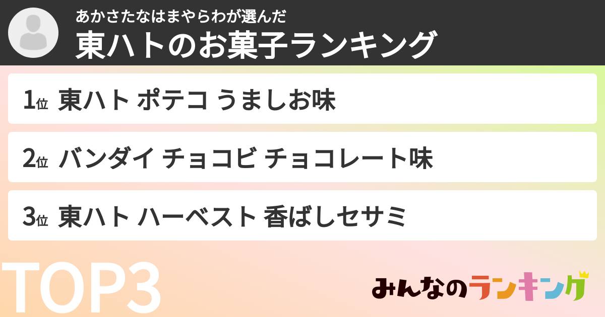 あかさたなはまやらわさんの「東ハトのお菓子ランキング」