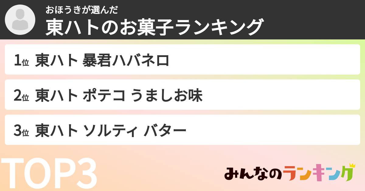 おほうきさんの「東ハトのお菓子ランキング」