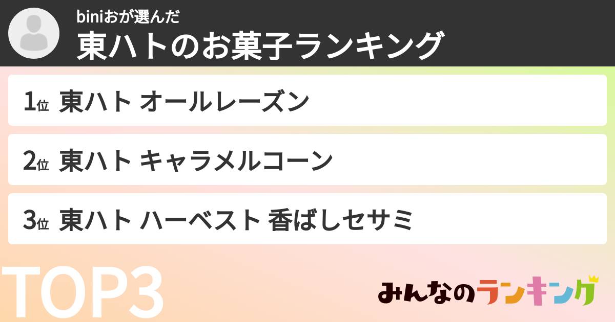 biniおさんの「東ハトのお菓子ランキング」