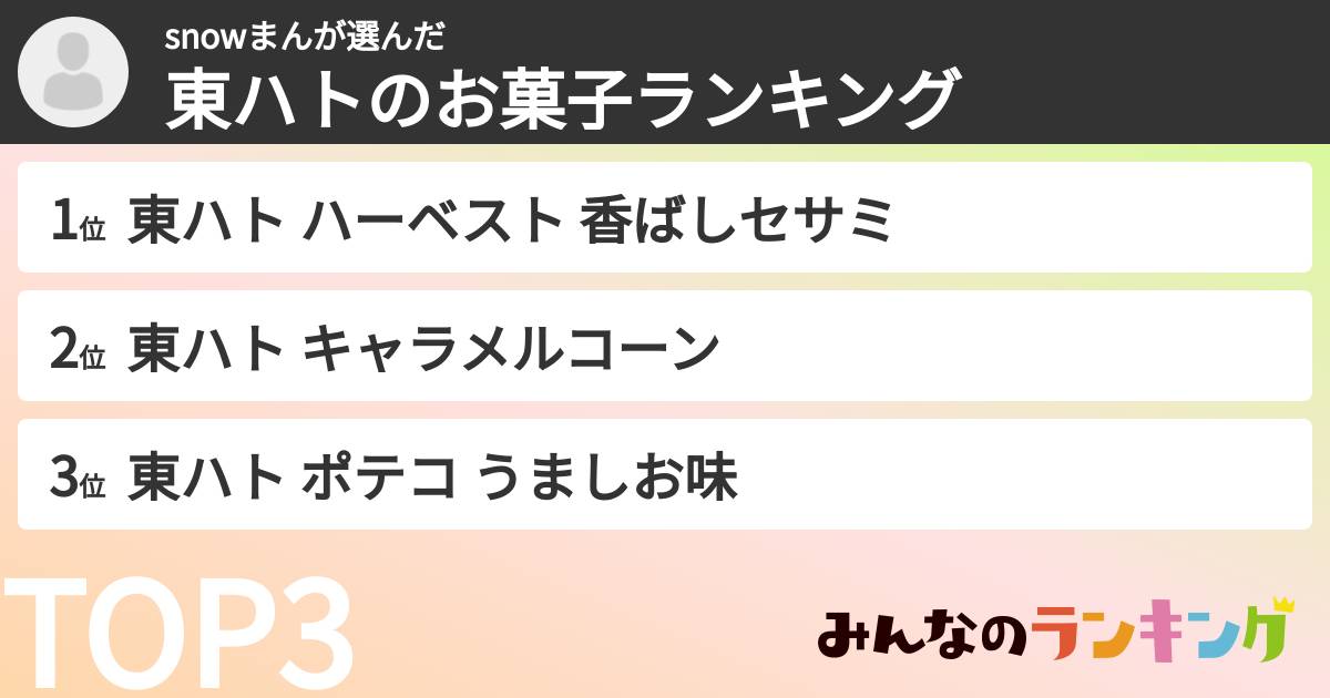 snowまんさんの「東ハトのお菓子ランキング」