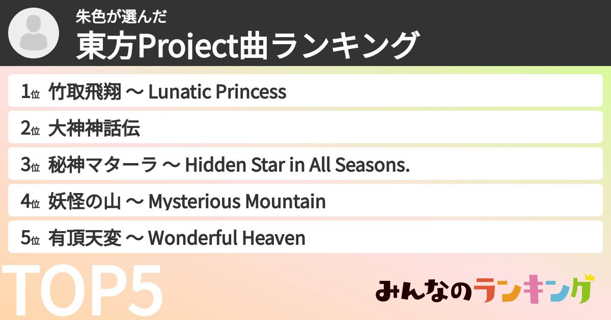 朱色さんの「東方Project曲ランキング」