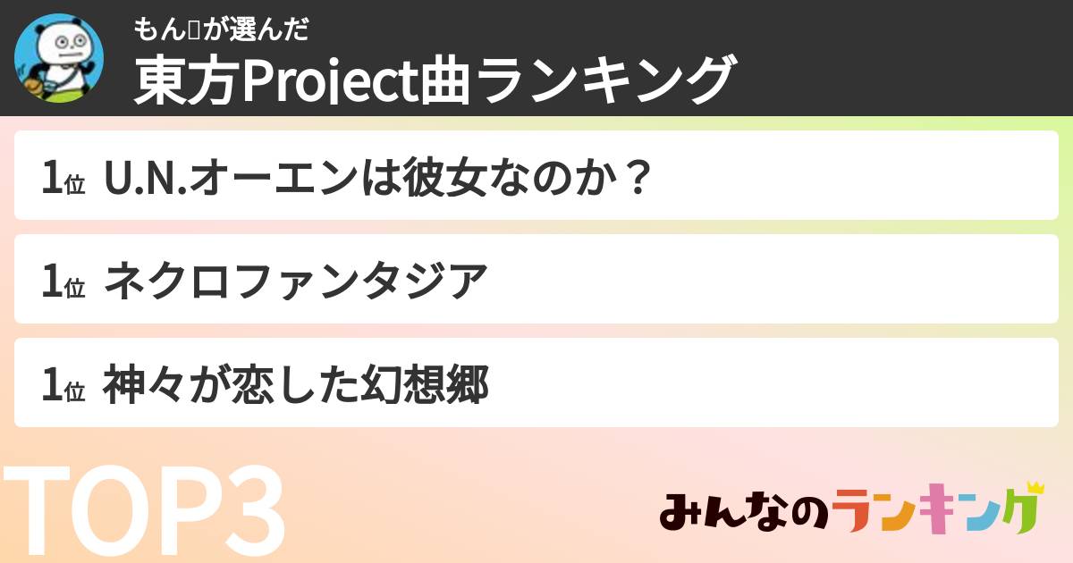 もん🐼さんの「東方Project曲ランキング」