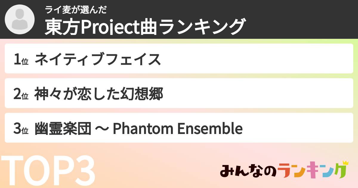 ライ麦さんの「東方Project曲ランキング」