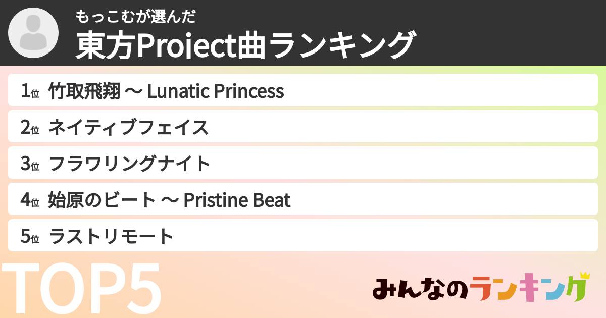 もっこむさんの「東方Project曲ランキング」