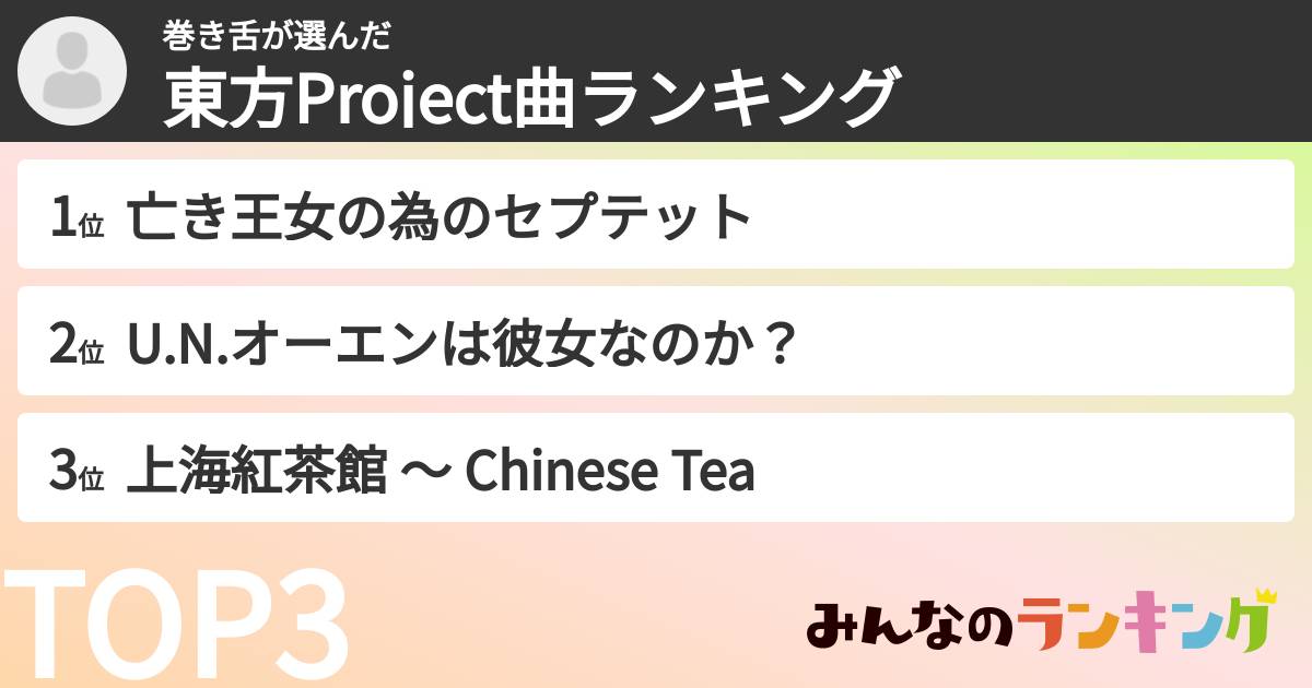 巻き舌さんの「東方Project曲ランキング」