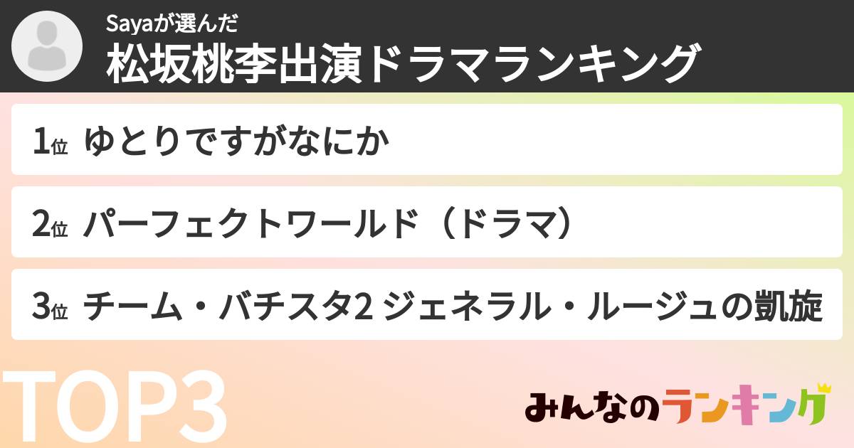 Sayaさんの「松坂桃李出演ドラマランキング」