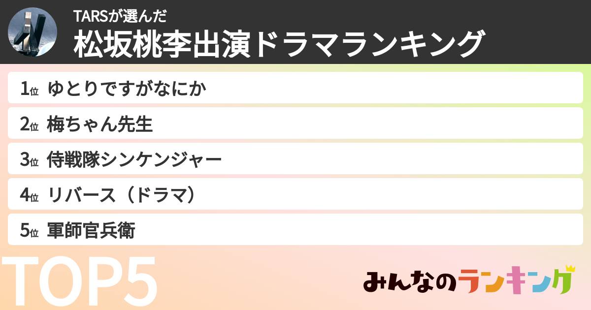 TARSさんの「松坂桃李出演ドラマランキング」