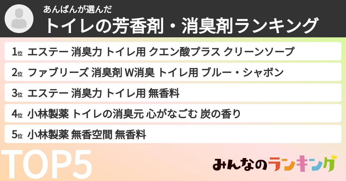 あんぱんさんの「トイレの芳香剤・消臭剤ランキング」