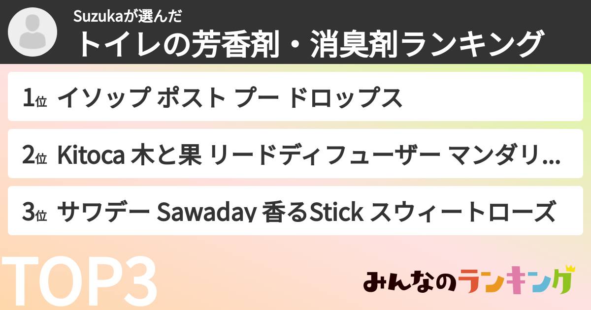 Suzukaさんの「トイレの芳香剤・消臭剤ランキング」