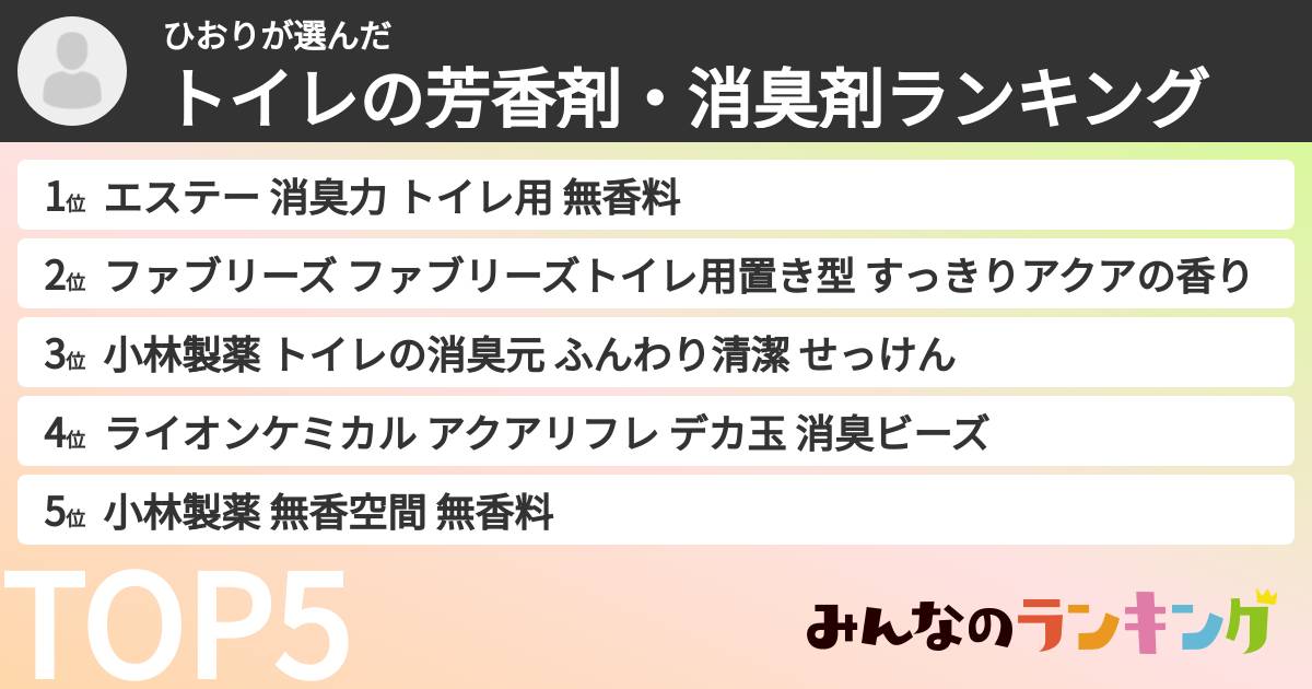 ひおりさんの「トイレの芳香剤・消臭剤ランキング」