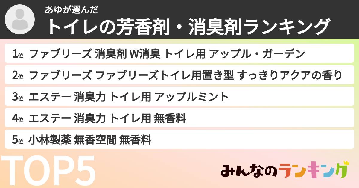 あゆさんの「トイレの芳香剤・消臭剤ランキング」