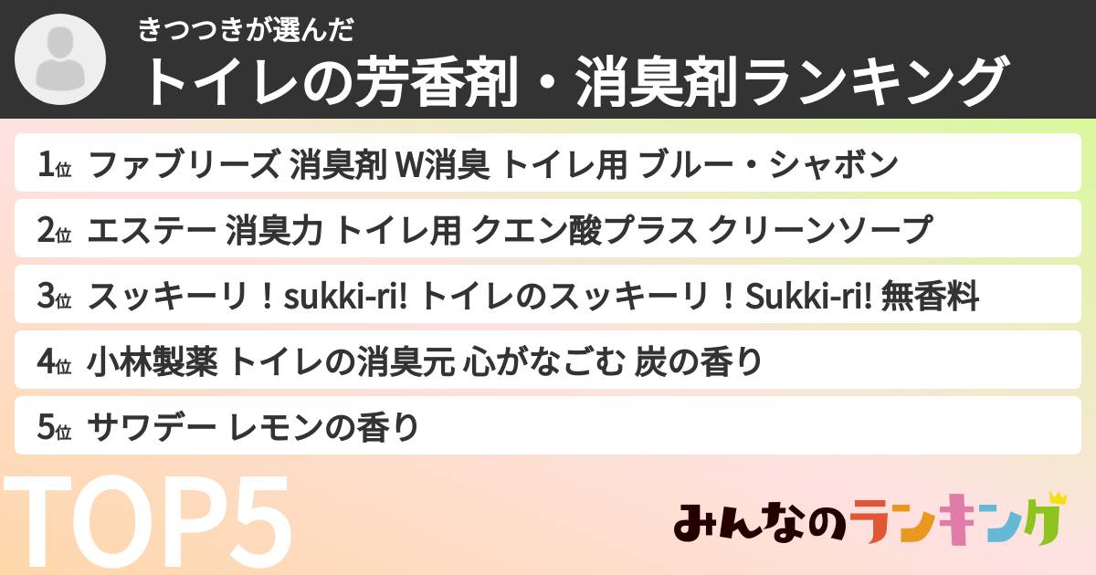 きつつきさんの「トイレの芳香剤・消臭剤ランキング」