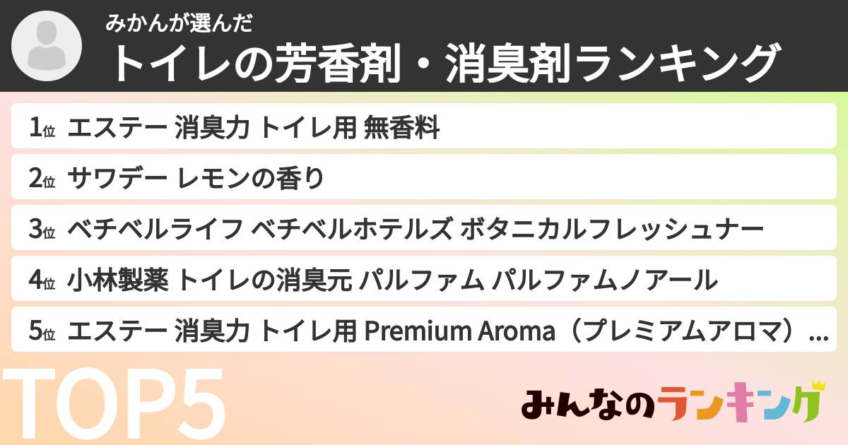 みかんさんの「トイレの芳香剤・消臭剤ランキング」