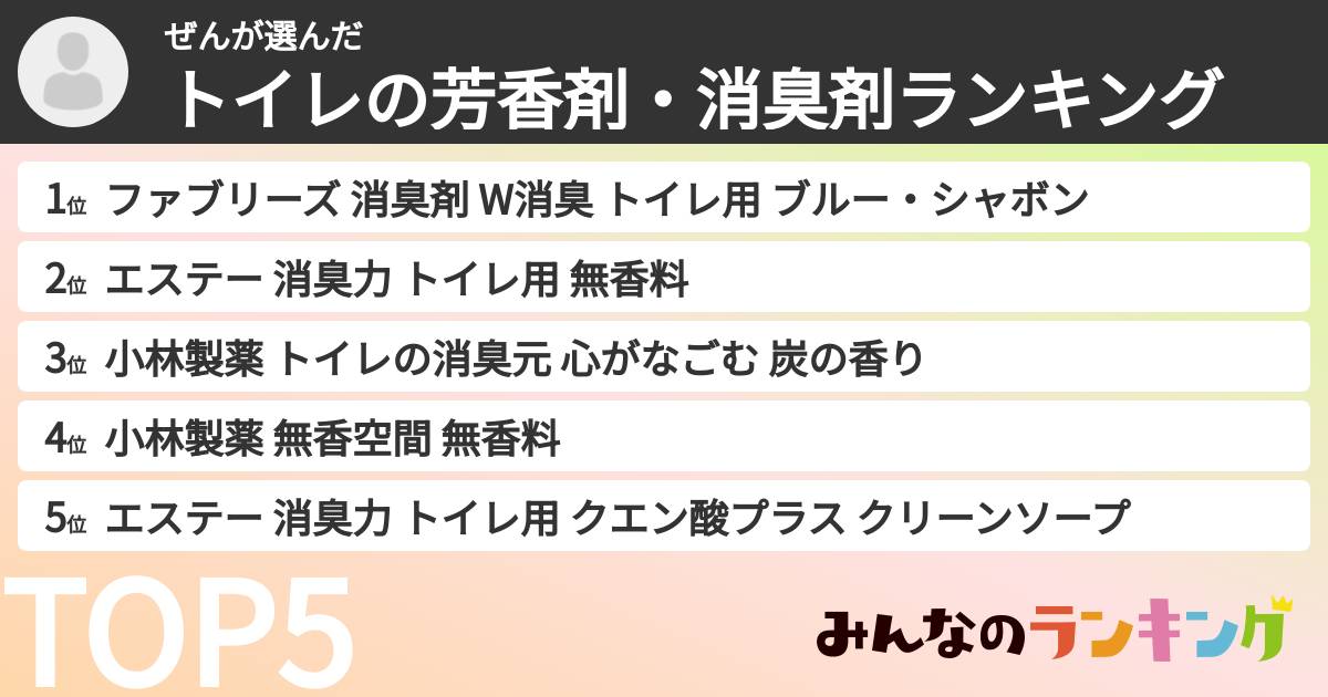 ぜんさんの「トイレの芳香剤・消臭剤ランキング」
