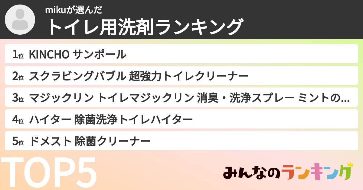 mikuさんの「トイレ用洗剤ランキング」