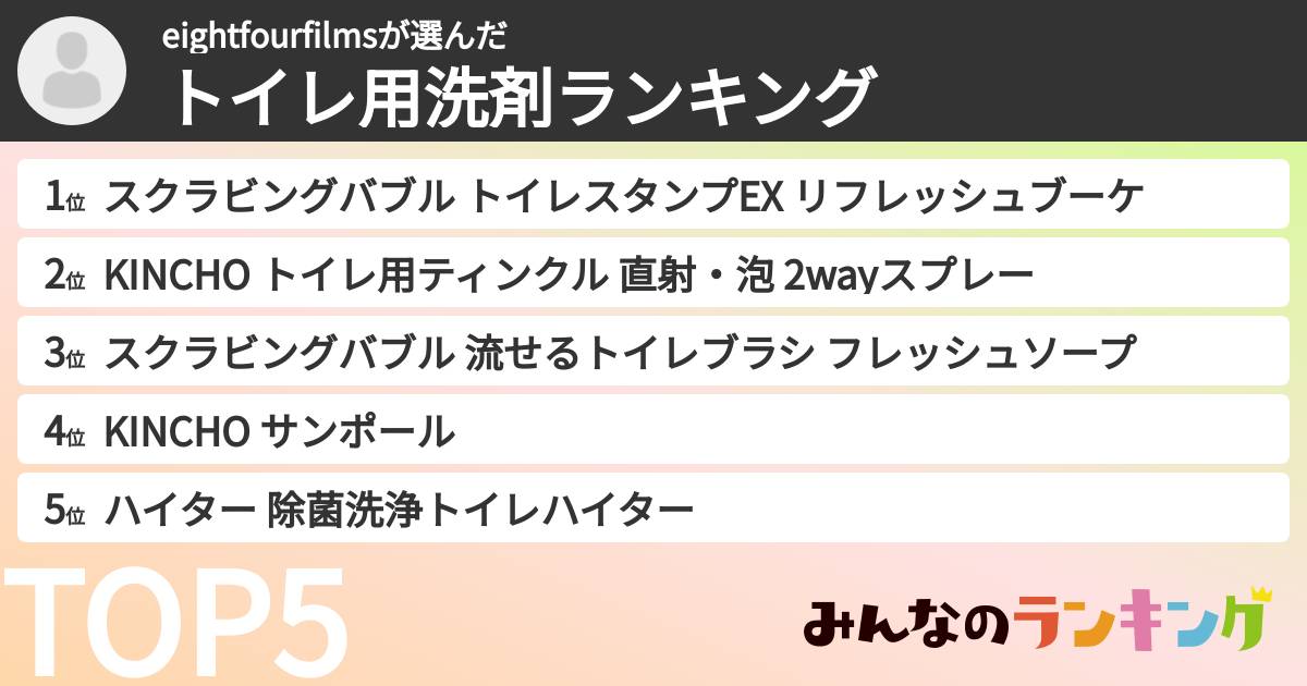 eightfourfilmsさんの「トイレ用洗剤ランキング」