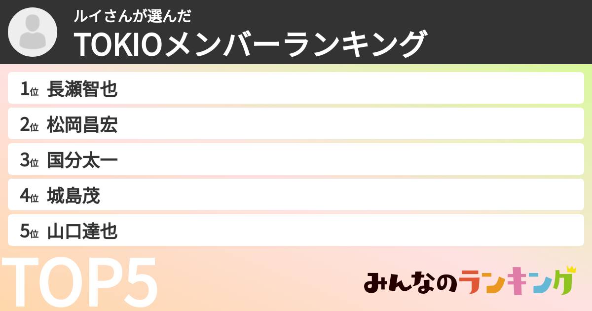 ルイさんさんの「TOKIOメンバーランキング」