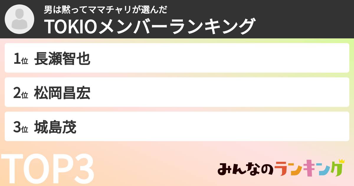 男は黙ってママチャリさんの「TOKIOメンバーランキング」