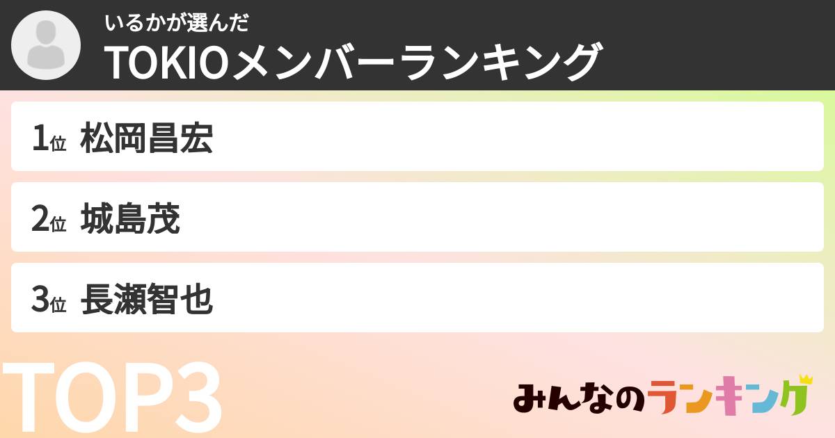 いるかさんの「TOKIOメンバーランキング」