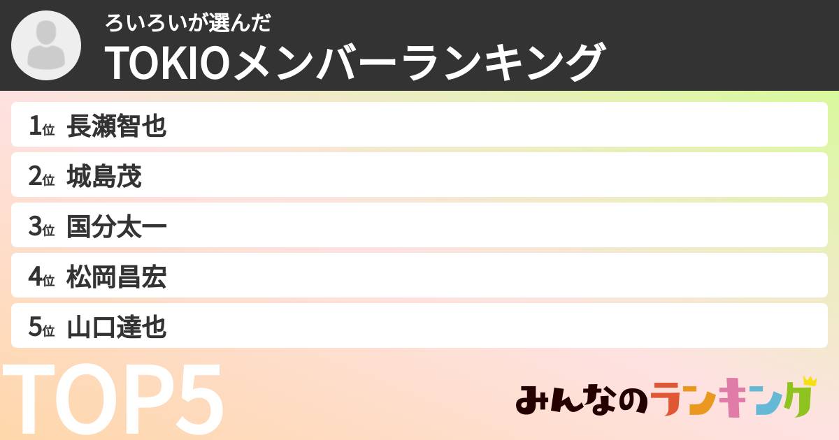 ろいろいさんの「TOKIOメンバーランキング」