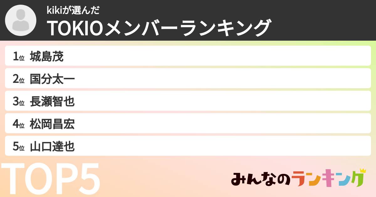 kikiさんの「TOKIOメンバーランキング」