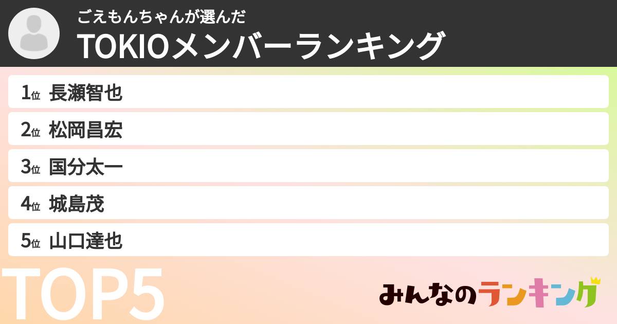 ごえもんちゃんさんの「TOKIOメンバーランキング」