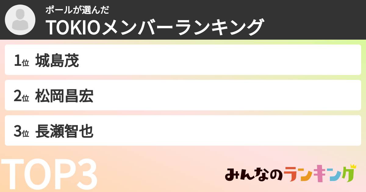 ポールさんの「TOKIOメンバーランキング」