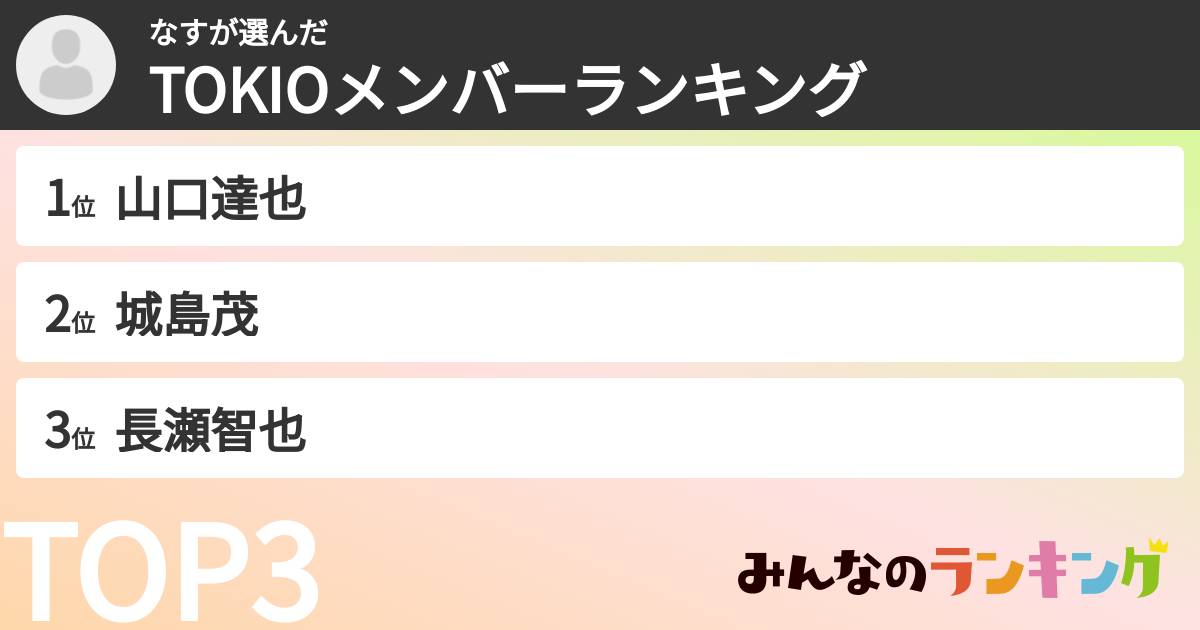 なすさんの「TOKIOメンバーランキング」