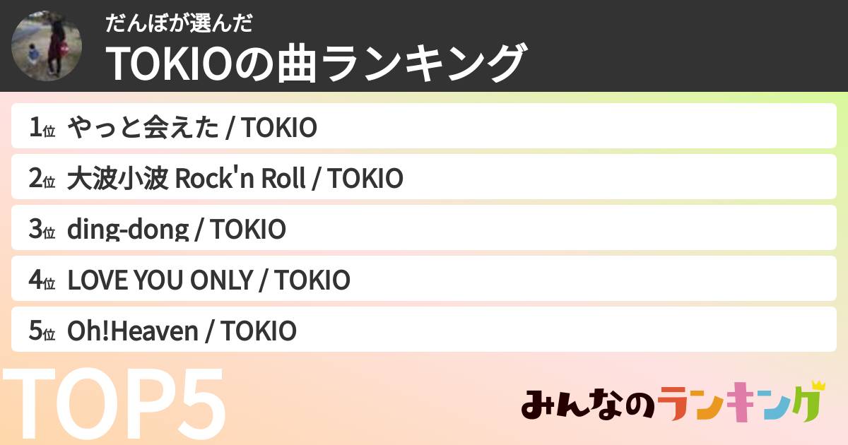 だんぼさんの「TOKIOの曲ランキング」