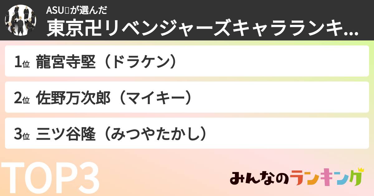 ASU🐶さんの「東京卍リベンジャーズキャラランキング」