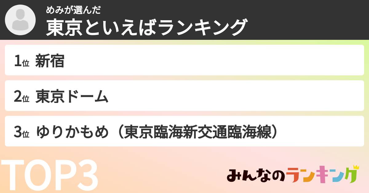 めみさんの「東京といえばランキング」