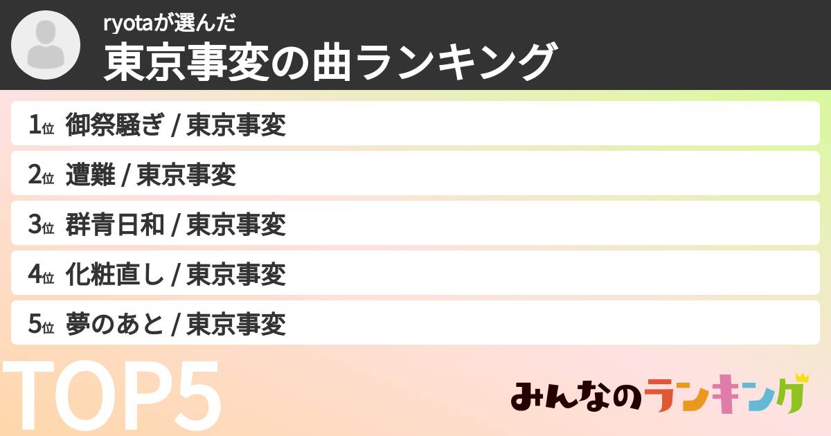 ryotaさんの「東京事変の曲ランキング」
