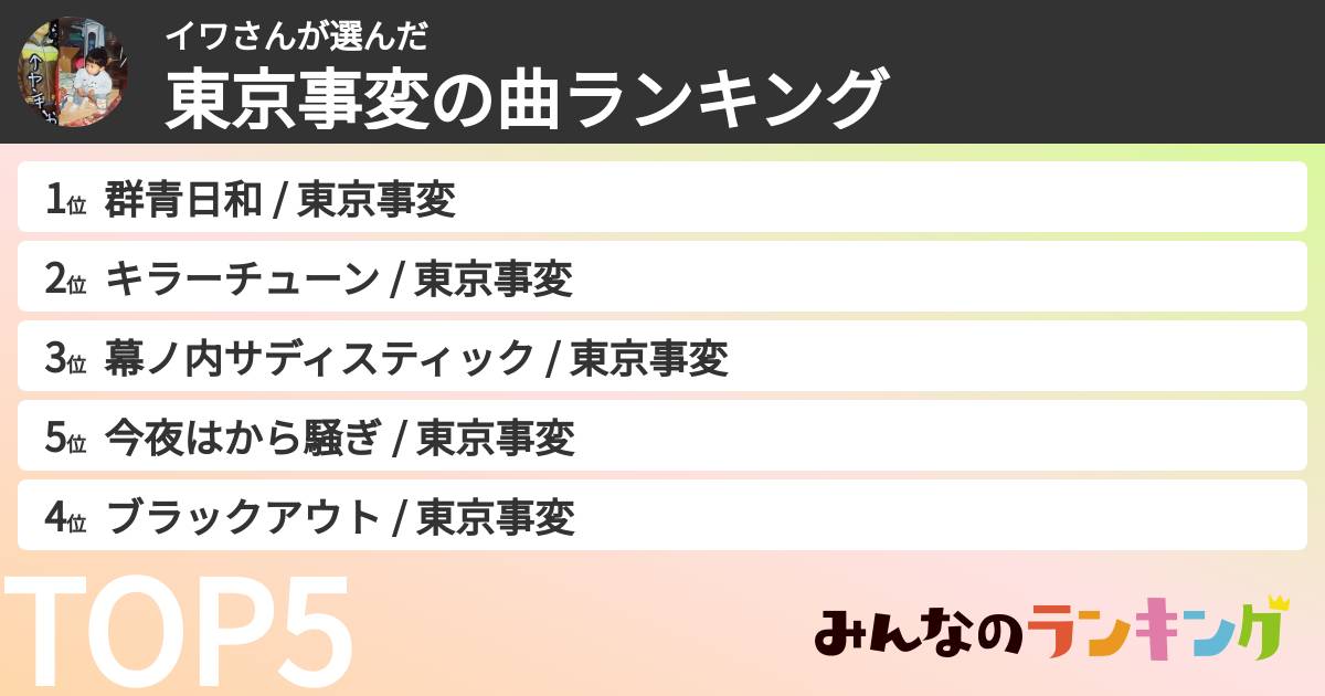 イワさんさんの「東京事変の曲ランキング」