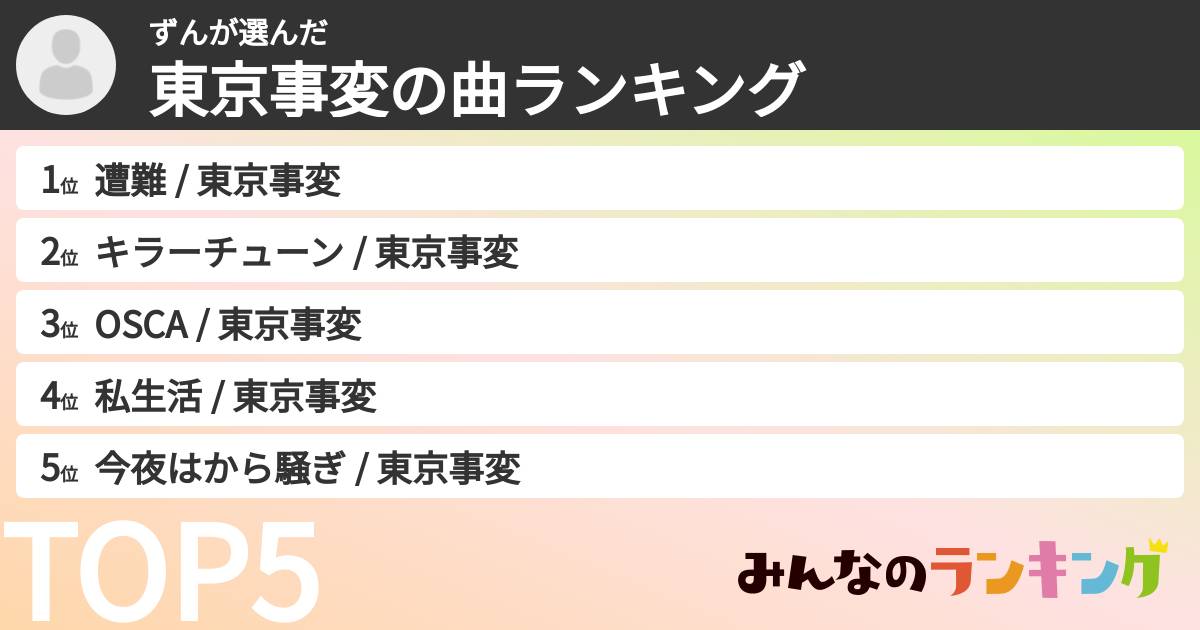 ずんさんの「東京事変の曲ランキング」